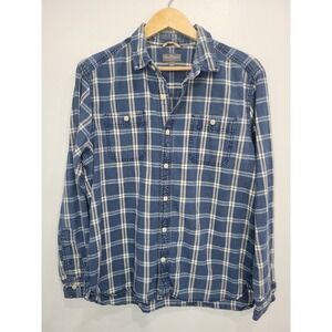 LL‎ Bean Signature Slim Fit Plaid Flannel Shirt Men Large Blue Cotton